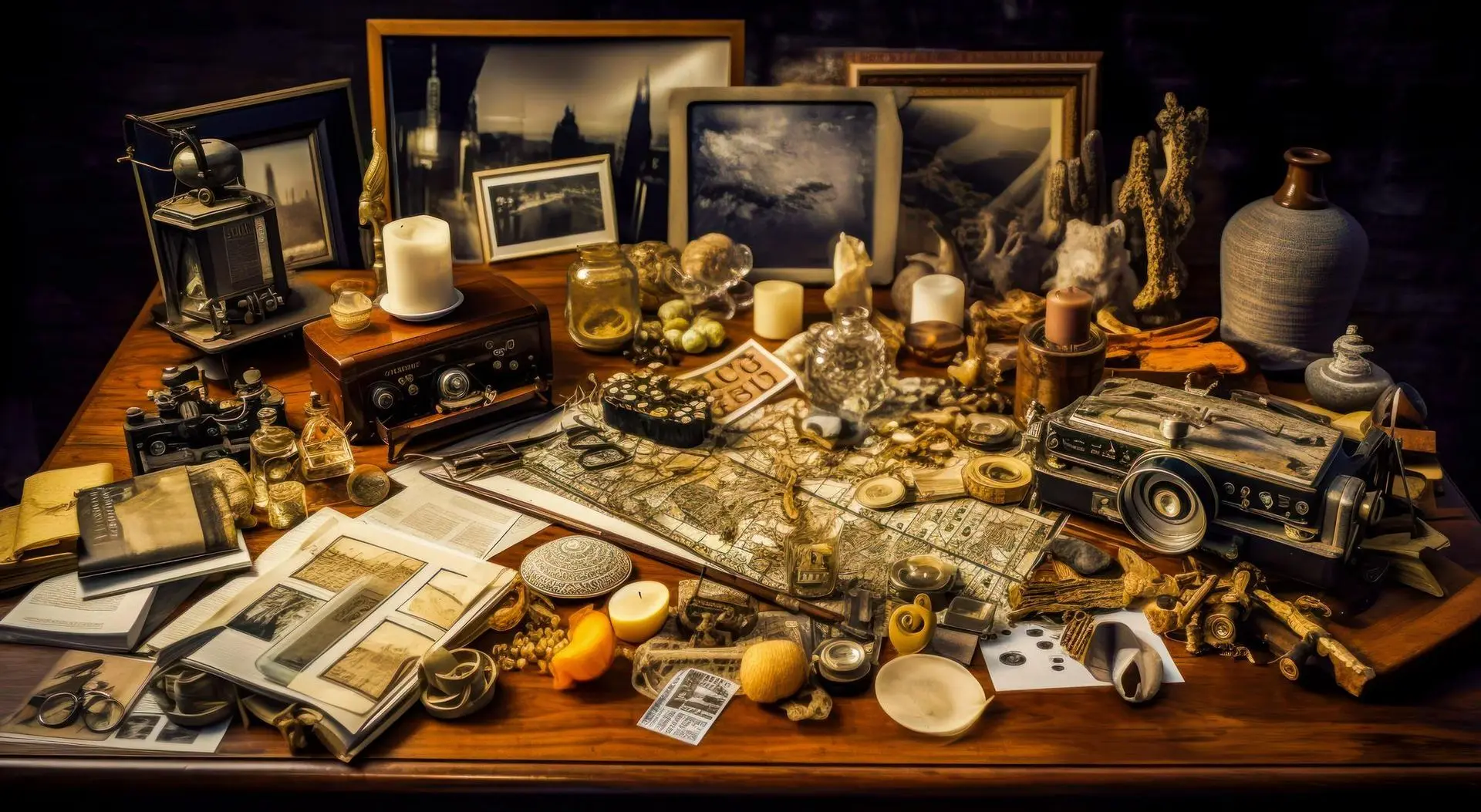 Antique collectibles on a table